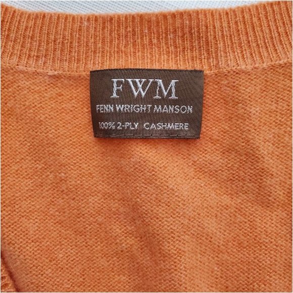 Cashmere Fenn Wright Manson Sweater Dark Peach V-Neck Rolled Hem Sz M Old Money - Picture 2 of 8